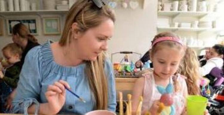 Image showing parent with young child taking part in craft activity